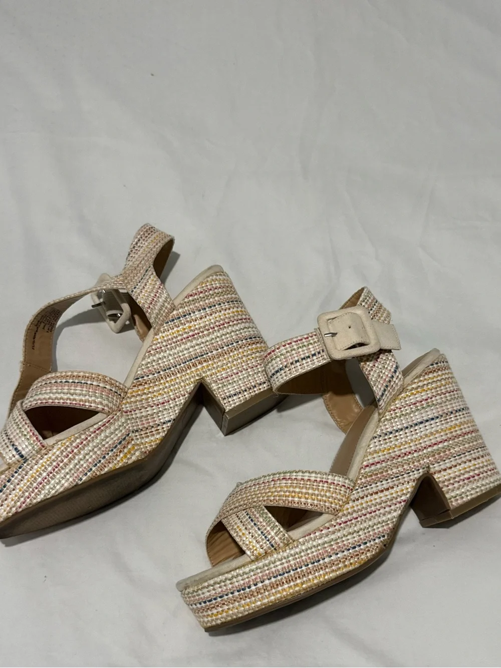 JustFab Cream Multi Color Woven Platform Sandals - Women's